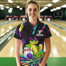 Load image into Gallery viewer, Colorful Bowling Jersey Funny Alligator Bowling Polo &amp; 1/4 Zip For Women Custom Bowling Team Shirts TDM6491