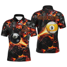 Load image into Gallery viewer, Personalized 8 Ball &amp; 9 Ball Fire Shooting Billiard Jerseys For Men, Billiard Pool Shirts For Team TDM2467