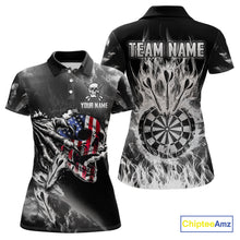 Load image into Gallery viewer, Fire Flame Darts Board American Flag Skull Dart Shirts For Women Custom Darts Team Jerseys |Grey TDM4775
