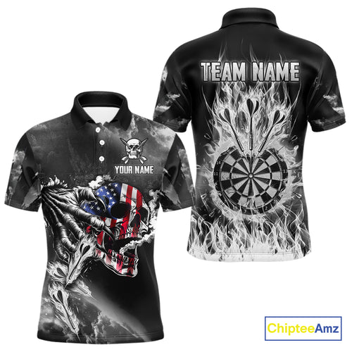 Fire Flame Darts Board American Flag Skull Dart Shirts For Men Custom Darts Team Jerseys |Grey TDM4775