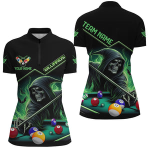 Funny Green Death Skeleton Play Pool Custom 3D Printed Billiard Shirts For Women Billiard Jerseys TDM2967