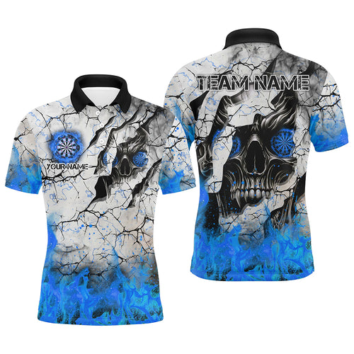 Personalized Skull Crack Pattern Men Dart Shirts Custom Fire Flame Dart Jerseys Team Uniform |Blue TDM2972