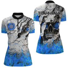 Load image into Gallery viewer, Personalized Skull Crack Pattern Women Dart Shirts Custom Fire Flame Dart Jerseys Team Uniform |Blue TDM2972