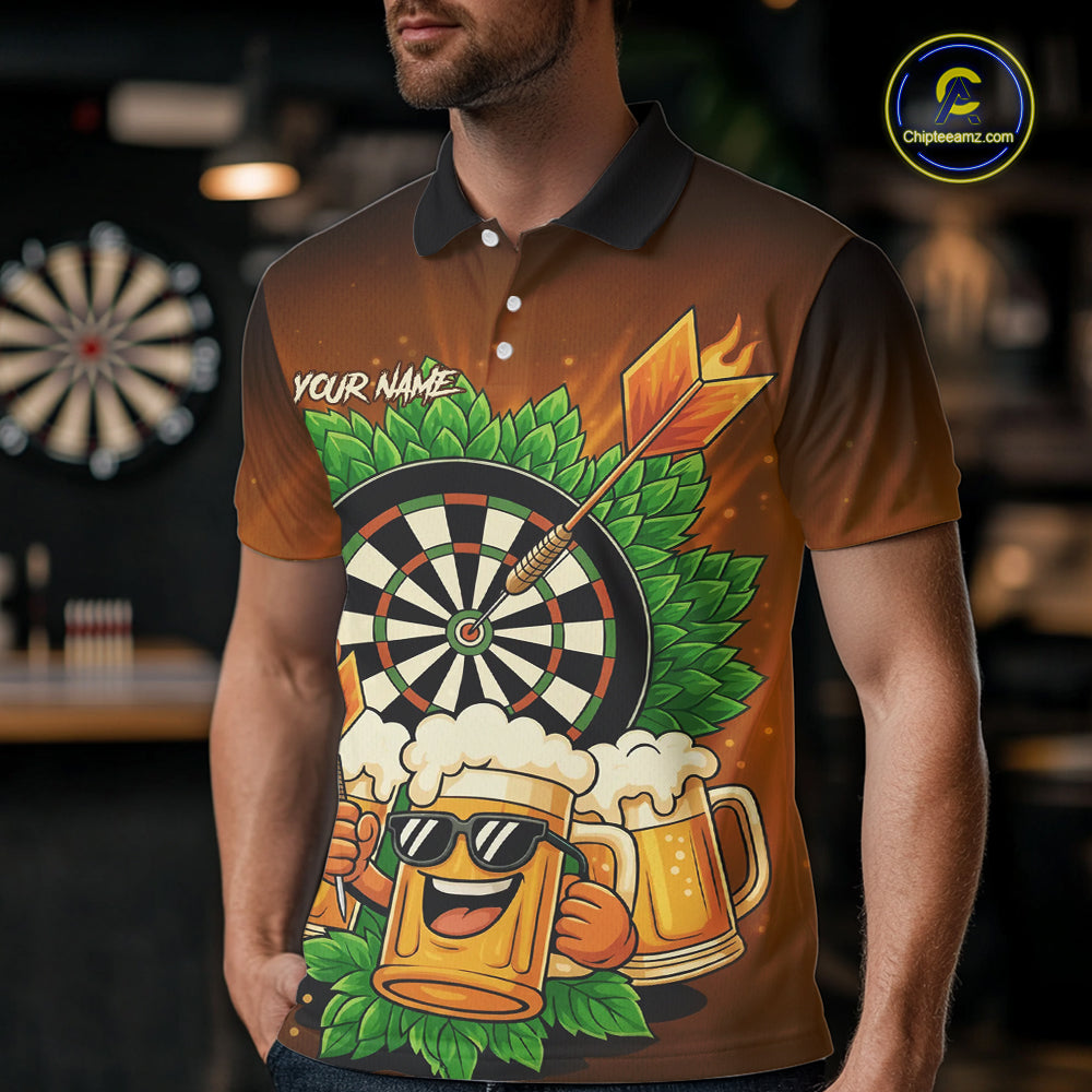 Funny Beer And Dartboard Mens Dart Shirts Custom Dart Jerseys Drinking Team Shirt Polo & 1/4 Zip TDM5183