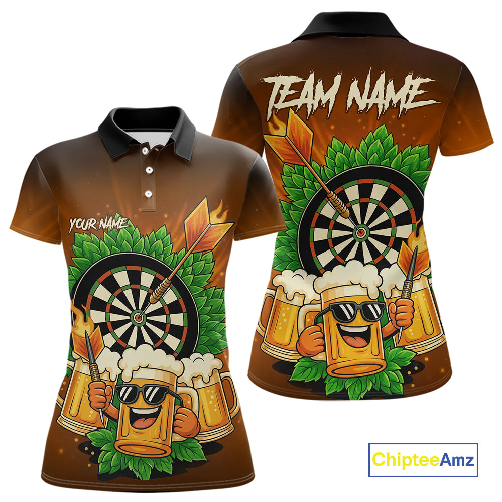 Funny Beer And Dartboard Womens Dart Shirts Custom Dart Jerseys Drinking Team Shirt Polo & 1/4 Zip TDM5183