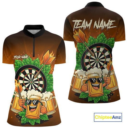 Funny Beer And Dartboard Womens Dart Shirts Custom Dart Jerseys Drinking Team Shirt Polo & 1/4 Zip TDM5183