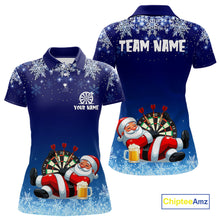 Load image into Gallery viewer, Funny Santa Blue Christmas Darts Shirt For Women Custom Snowflake Xmas Darts Jersey Gifts TDM5190