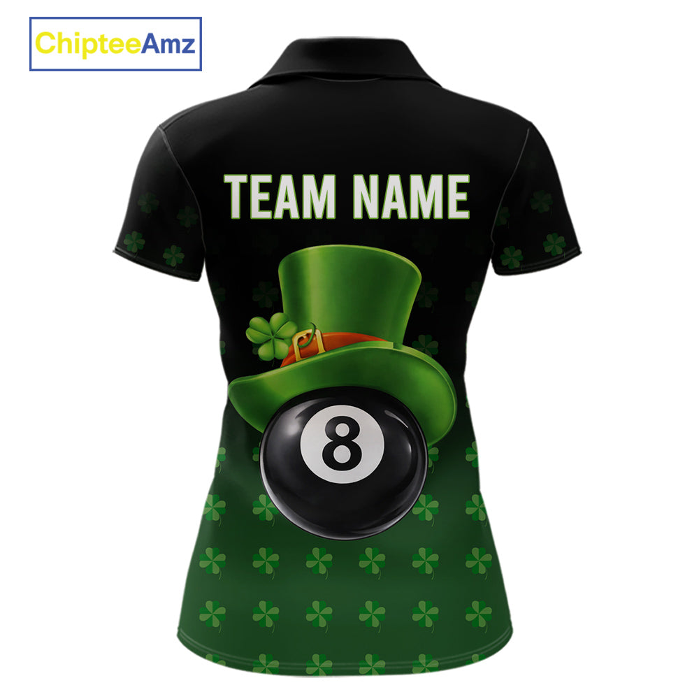 Black And Green 8 Ball Pool Shamrock Billiard Shirt For Women Custom St Patrick Day Billiard Jersey TDM5706