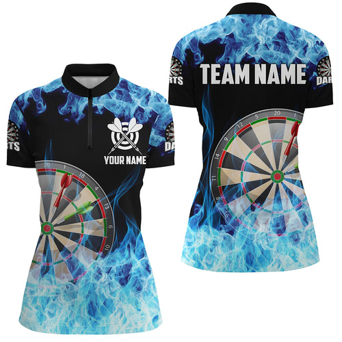 Blue Fire Flame Dartboard Women Darts Quarter-Zip Custom Darts Shirts For Team Dart Jerseys TDM1227