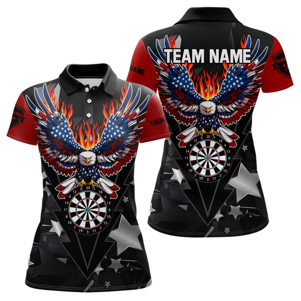 Personalized Fire American Flag Eagle Darts Shirts For Women Custom Pride Patriotic Dart Jerseys TDM3714