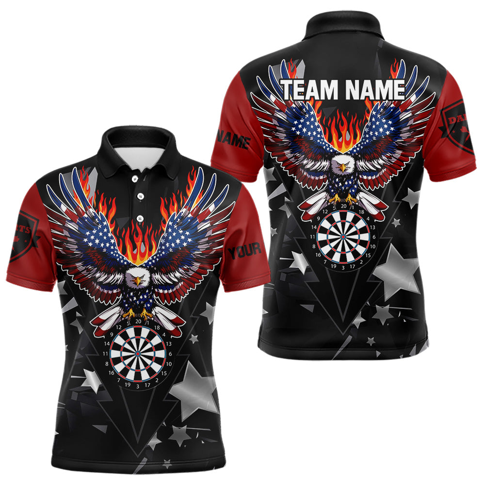 Personalized Fire American Flag Eagle Darts Shirts For Men Custom Pride Patriotic Dart Jerseys TDM3714