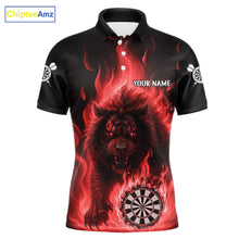Load image into Gallery viewer, Red Flaming Lion Darts Shirts For Men Custom Fire Darts League Jersey Team Polo &amp; 1/4 Zip TDM6065