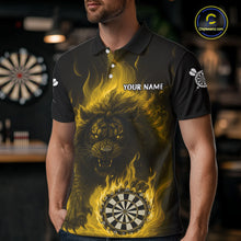 Load image into Gallery viewer, Yellow Flaming Lion Darts Shirts For Men Custom Fire Darts League Jersey Team Polo &amp; 1/4 Zip TDM6066