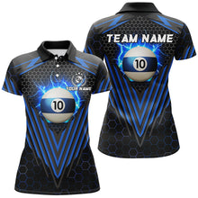 Load image into Gallery viewer, Personalized Blue 10 Ball Pool Lightning Custom Billiard Shirt For Women, Team League Billiard Jersey TDM1809