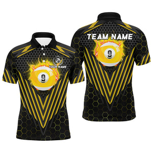 Yellow Billiard Ball 9 Polo & Quarter-Zip Shirts For Men Custom Team Name 9 Ball Pool Jerseys TDM1810