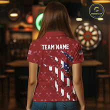 Load image into Gallery viewer, Personalized American Flag Red Dart Pattern Polo &amp; Quarter Zip For Women, Patriotic Darts Jersey TDM4997