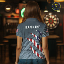 Load image into Gallery viewer, American Flag Grey Grunge Darts Polo &amp; Quarter Zip Custom Dart Shirt For Women Patriotic Dart Jersey TDM4998