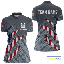 Load image into Gallery viewer, American Flag Grey Grunge Darts Polo &amp; Quarter Zip Custom Dart Shirt For Women Patriotic Dart Jersey TDM4998