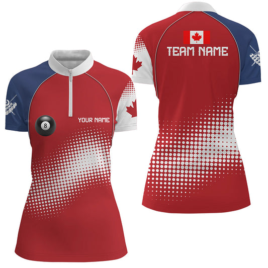 Personalized Canadian Flag Billiard Women Quarter-Zip Shirts, Canada Billiard Team Uniform TDM0718