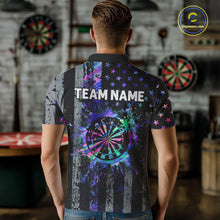 Load image into Gallery viewer, Custom Holographic Grunge US Flag Darts Shirt For Men, Patriotic Darts Team Jerseys Polo &amp; 1/4 Zip TDM5455