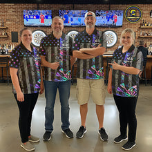 Load image into Gallery viewer, Custom Holographic Grunge US Flag Darts Shirt For Men, Patriotic Darts Team Jerseys Polo &amp; 1/4 Zip TDM5455