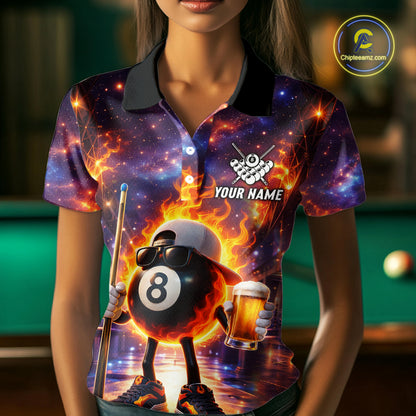 Flame 8 Ball Billiard Shirt For Women Custom Funny Pool Shirt, Billiard Team Jersey Polo & 1/4 Zip TDM5714