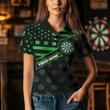 Load image into Gallery viewer, Green Shamrock Retro US Flag Patriotic Darts Shirts For Women Custom St Patrick Day Darts Jerseys TDM3560