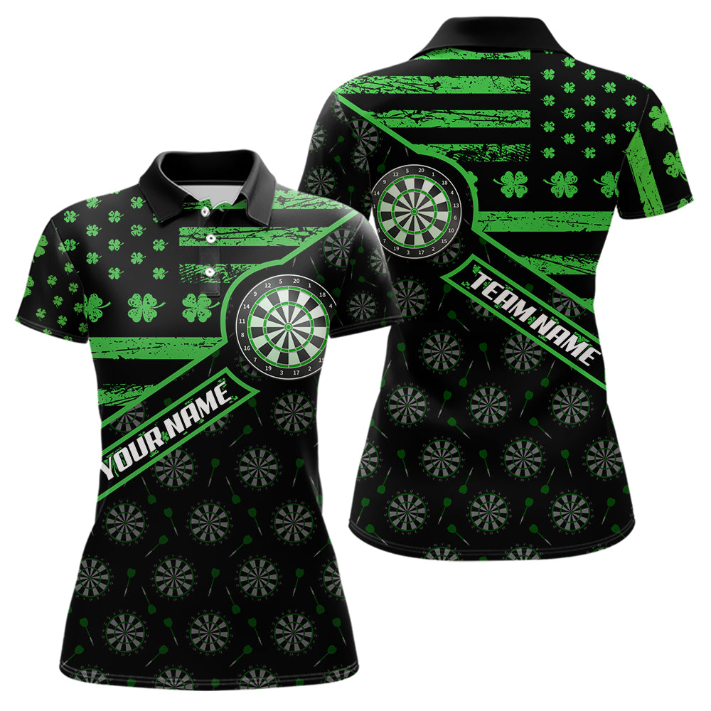 Green Shamrock Retro US Flag Patriotic Darts Shirts For Women Custom St Patrick Day Darts Jerseys TDM3560