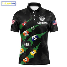 Load image into Gallery viewer, Personalized Scratch Black 8 Ball Billiard Shirt For Men, Pool Team Jersey Polo 1/4 Zip |Green TDM6070