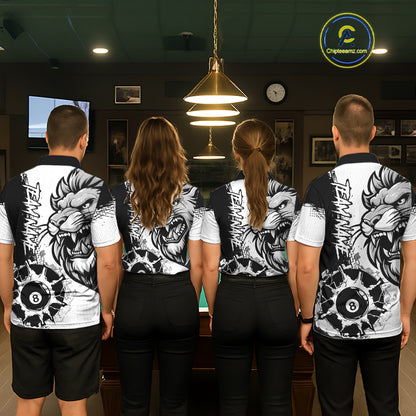 Black And White Funny Lion Billiard Shirt For Women Custom 8 Ball Pool Team Jersey Polo & 1/4 Zip TDM6321