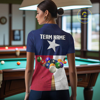 Personalized Vintage Texas Flag Billiard Shirt For Women, Patriotic Pool Team Jersey Polo & 1/4 Zip TDM6331