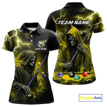Load image into Gallery viewer, Yellow Grim Reaper Billiard Shirts For Women Custom Thunder Lightning Team League Billiard Jerseys TDM3986