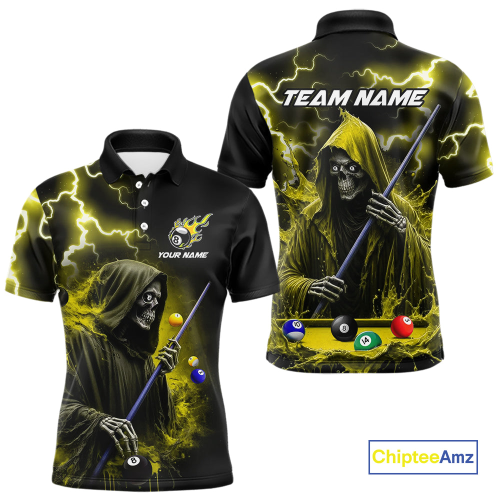 Yellow Grim Reaper Billiard Shirts For Men Custom Thunder Lightning Team League Billiard Jerseys TDM3986