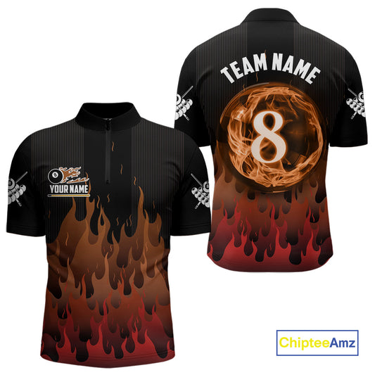 Red And Orange Flaming 8 Ball Pool Men Billiard Polo & 1/4 Zip Custom Pool Team Player Jersey TDM4185