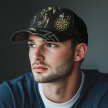 Load image into Gallery viewer, Black And Gold Dartboard Crown Darts Hat Custom 3D Darts Baseball Cap For Player, Darts Gifts TDM4193