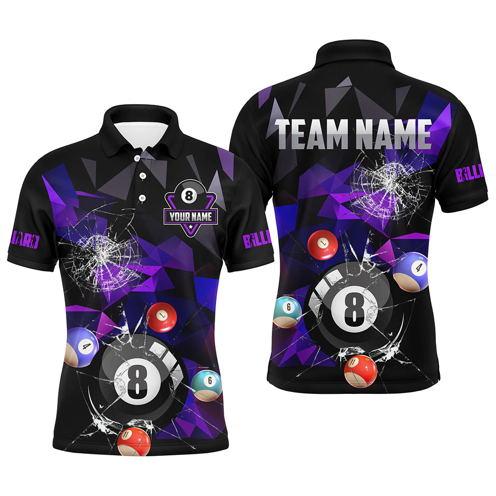Personalized Billiard Balls Break Glass Pool Jersey For Men, Abstract Billiard Team Shirts | Blue TDM2489