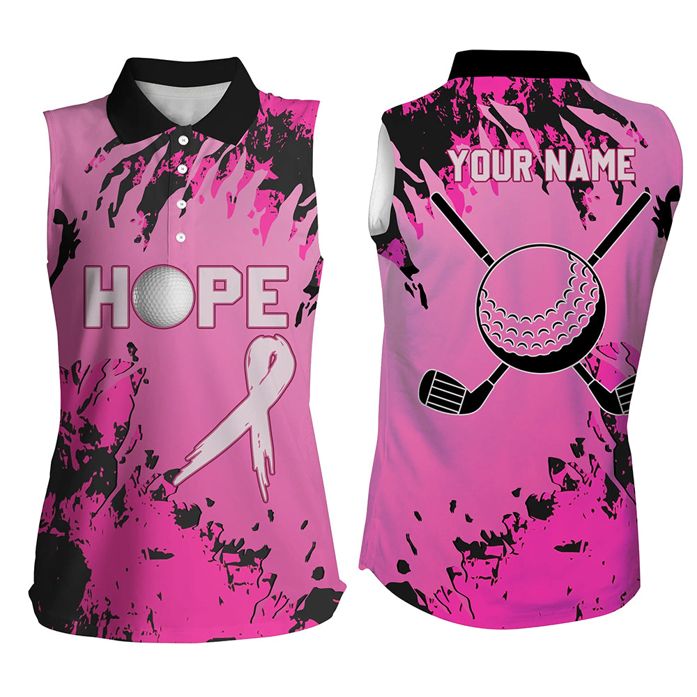 Breast Cancer Awareness Custom Pink Camo Women Sleeveless Golf Polo Shirts, Golf Outfit For Ladies TDM2495