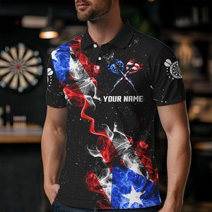 Customized Grunge US Flag Smoke Darts Polo & Quarter-Zip Shirts, Patriotic Darts Jerseys For Men TDM2497