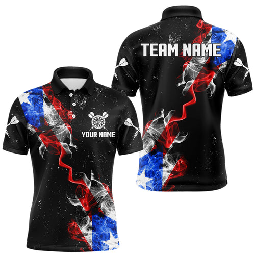 Customized Grunge Puerto Rico Flag Smoke Darts Polo & 1/4 Zip, Patriotic Darts Jerseys For Men TDM2497