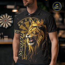 Load image into Gallery viewer, Black And Golden Funny Lion Crown Darts Shirt For Men Custom Darts League Jersey Polo &amp; 1/4 Zip TDM5000