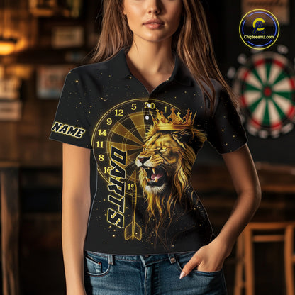 Black And Golden Funny Lion Crown Darts Shirt For Women Custom Darts League Jersey Polo & 1/4 Zip TDM5000
