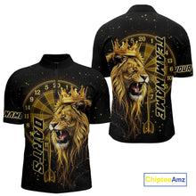 Load image into Gallery viewer, Black And Golden Funny Lion Crown Darts Shirt For Men Custom Darts League Jersey Polo &amp; 1/4 Zip TDM5000