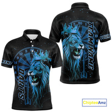 Load image into Gallery viewer, Black And Blue Funny Lion Crown Darts Shirt For Men Custom Darts League Jersey Polo &amp; 1/4 Zip TDM5001