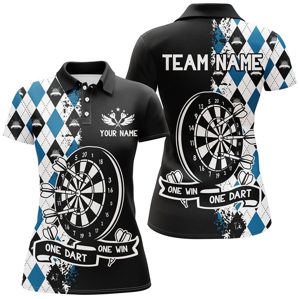 One Dart One Win Custom Argyle Darts Shirts For Women, Funny Darts Team Shirts Best Dart Jerseys TDM3227