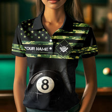 Load image into Gallery viewer, Customized Retro 8 Ball Pool Green Camo US Flag Billiard Shirts For Women, Patriotic Billiard Jerseys TDM3566