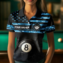 Load image into Gallery viewer, Customized Retro 8 Ball Pool Blue Camo US Flag Billiard Shirts For Women, Patriotic Billiard Jersey TDM3567