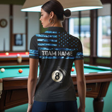Load image into Gallery viewer, Customized Retro 8 Ball Pool Blue Camo US Flag Billiard Shirts For Women, Patriotic Billiard Jersey TDM3567