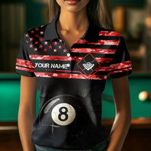 Load image into Gallery viewer, Customized Retro 8 Ball Pool Red Camo US Flag Billiard Shirts For Women, Patriotic Billiard Jerseys TDM3568