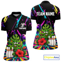 Load image into Gallery viewer, Colorful sunflower bowling quarter zip shirt for women designed for league tournaments and team events.