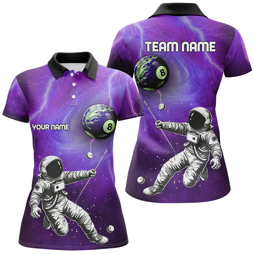 Custom Purple Galaxy Astronaut 8 Ball Pool Women Billiard Shirts, Funny 3D Printed Billiard Shirts TDM2017